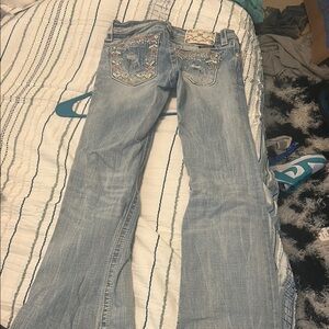 Miss Me Blue Boot Cut Jeans with Distressed Details